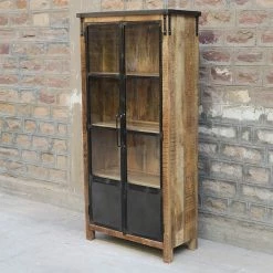 Vitrine 2 Portes Bois De Manguier Et Métal -Ledepot Mobilier Magasin vitrine 2 portes bois de manguier et metal 1 5