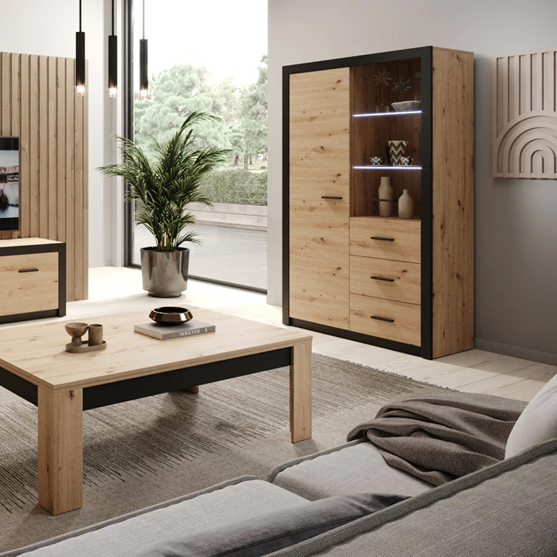 Vitrine 2 Portes Naturel Et Noir Brussel 4 Vitrine 2 Portes Naturel Et Noir Brussel – Image 2