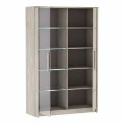 Demeyere Vitrine LED 2 Portes CANNES Chêne Champagne/béton Clair -Ledepot Mobilier Magasin vitrine led 2 portes cannes chene champagne beton clair 1
