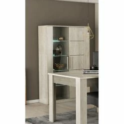 Demeyere Vitrine LED 2 Portes CANNES Chêne Champagne/béton Clair -Ledepot Mobilier Magasin vitrine led 2 portes cannes chene champagne beton clair 3