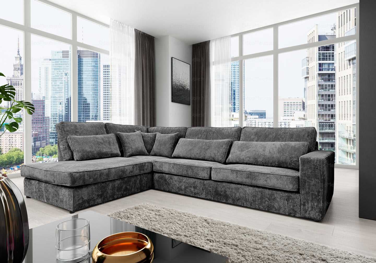 Ledepot Mobilier Magasin -Ledepot Mobilier Magasin Canape angle velours cotele gris LEA New Design 10510559